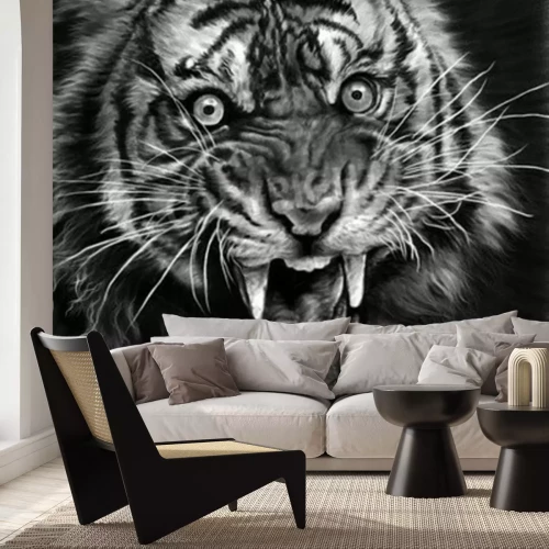 Fototapete Wildtiger in schwarz-weiß
