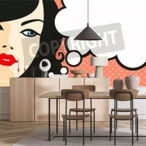 Fototapete Frau mit einer leeren Comic-Sprechblase