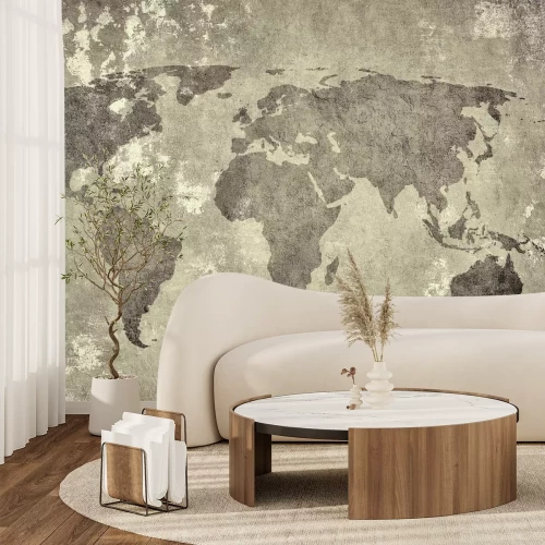 Fototapete Gemalte Weltkarte auf Beton
