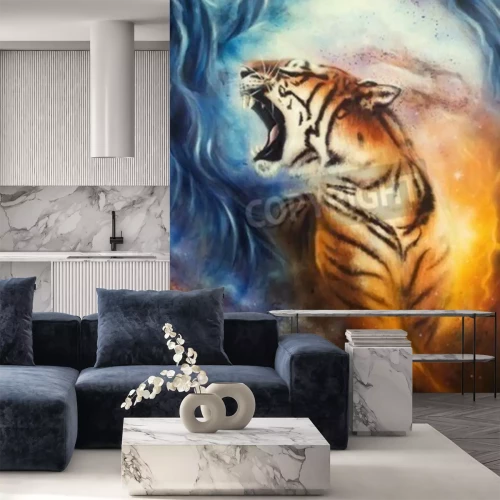 Fototapete Tiger auf kosmischem hintergrund