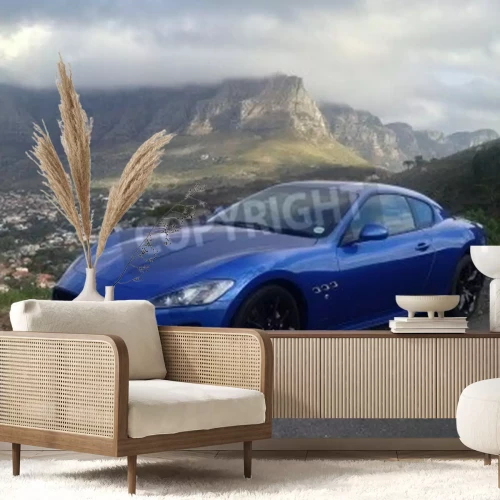 Fototapete Luxus-Maserati-Sportwagen auf einer Bergstraße