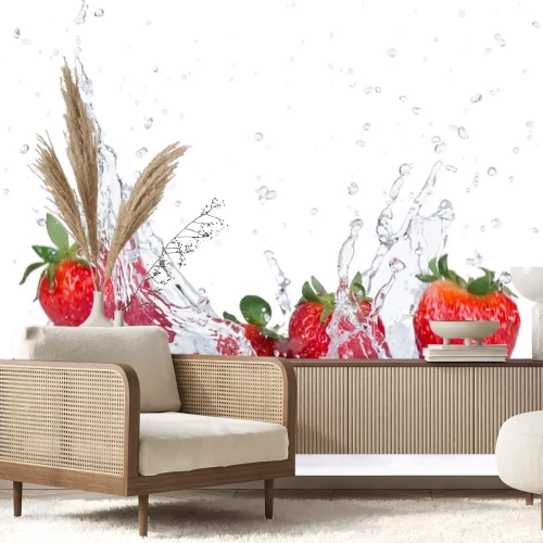 Sticker Ins Wasser fallende frische Erdbeeren