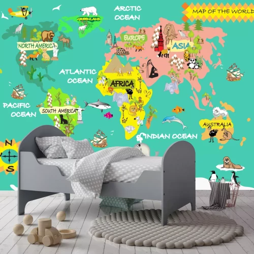 Fototapete Kinderweltkarte mit Ozeanen