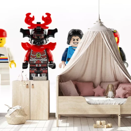 Sticker Münster, Deutschland - 7. Dezember 2014: Eine Gruppe von fünf verschiedenen Mini-Lego-Charakteren, die auf Weiß isoliert sind. Lego ist eine Linie von Konstruktionsspielzeugen, die von der beliebten L