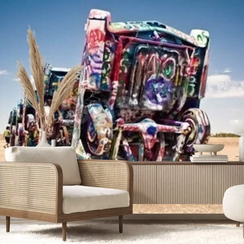 Fototapete Autowracks in der Wüste