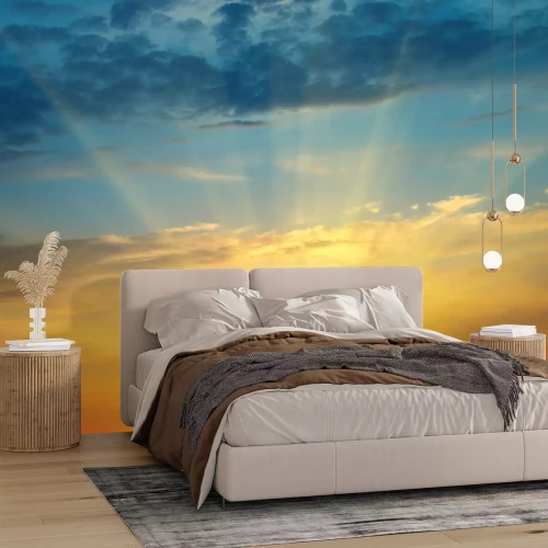 Fototapete Orangefarbener Sonnenuntergang am Himmel