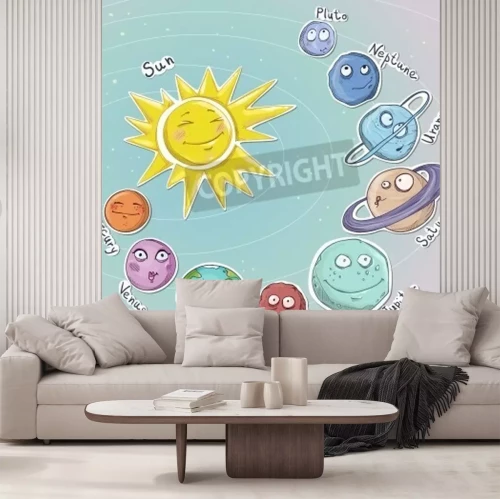 Fototapete Zeichentrick Planeten und Sonne