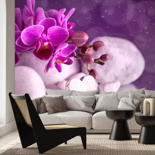 Sticker Orchidee zwischen Steinen und Herzen