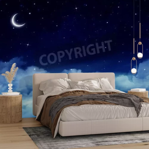 Fototapete Nachtblick auf Sterne und Mond