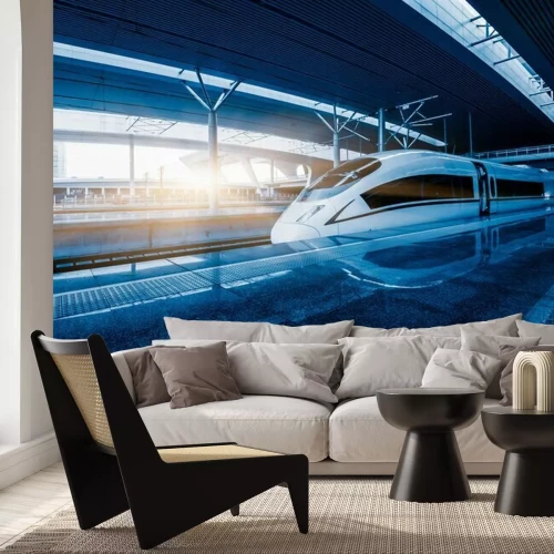 Fototapete Ein moderner Hochgeschwindigkeitszug auf einem Bahnsteig