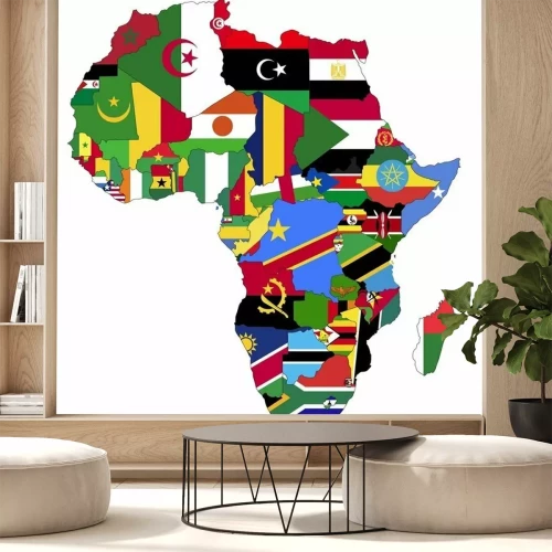 Sticker Sehr Detaillierte Afrika-Karte mit Länderflaggen.