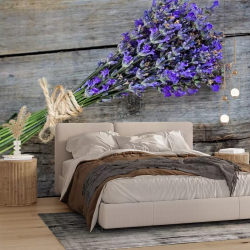 Sticker Lavendel auf Holz mit Schnur gebunden