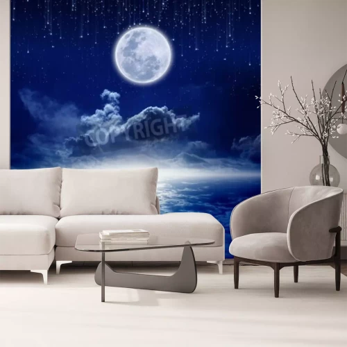 Fototapete Vollmond mit fallenden Sternen