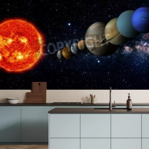 Fototapete Sonne und Planeten vor Himmel