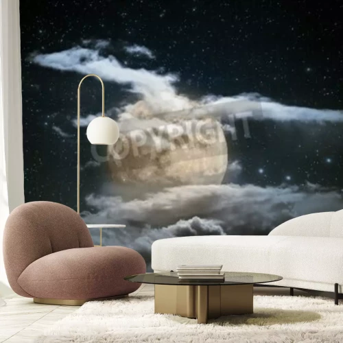 Fototapete Mond inmitten von hellen Wolken