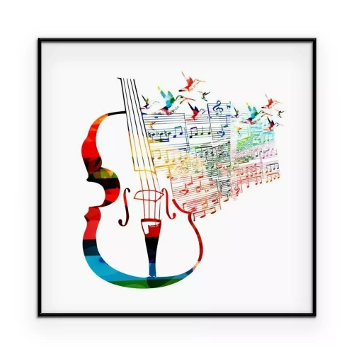 Poster Colorful violoncello design with hummingbirds
