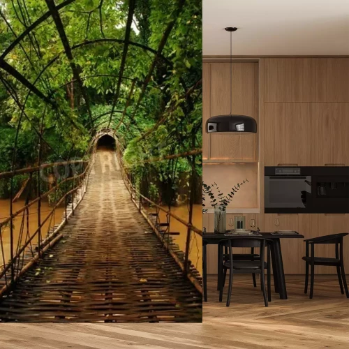 Fototapete Seilbrücke 3d im Dschungel