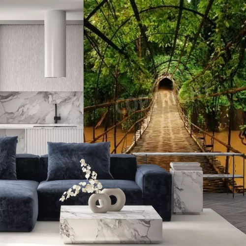 Fototapete Seilbrücke 3d im Dschungel