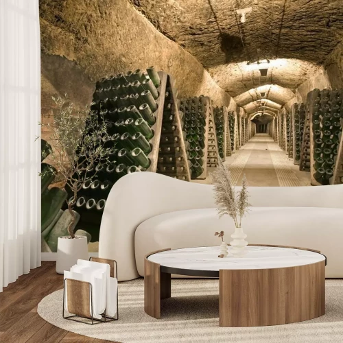 Fototapete Unterirdischer Keller mit Weinflaschen