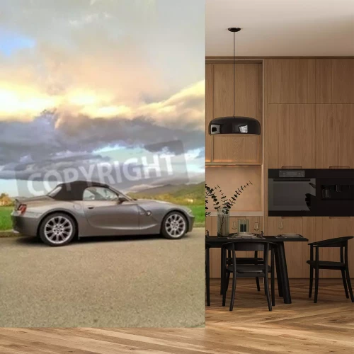 Fototapete Graues Auto gegen Himmel