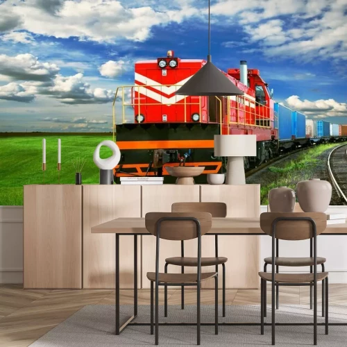 Fototapete Güterzug auf einer Wiese