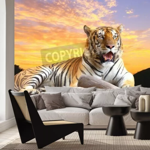 Fototapete Farbenfrohe landschaft mit tiger