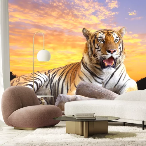 Fototapete Farbenfrohe landschaft mit tiger