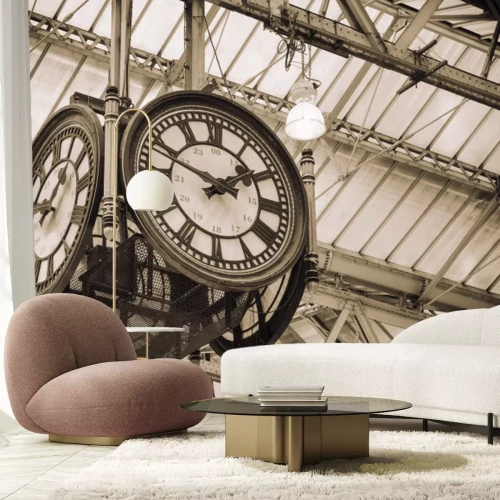 Fototapete Retro Uhren in Bahnhof