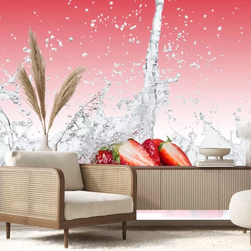 Sticker Erdbeeren frisch mit Wasser übergossen