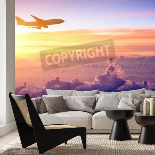 Fototapete Flugzeug pastellfarbener Himmel