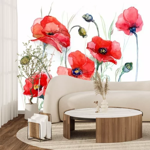 Fototapete Gemalte Mohnblumen