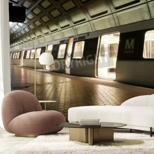 Fototapete Zug in dunkler U-Bahnstation