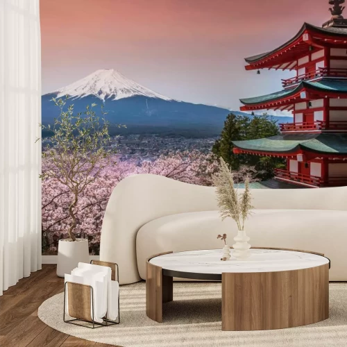 Fototapete Der Berg Fuji in Japan mit Kirschblüten