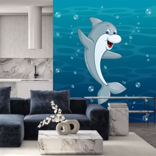 Sticker Cartoon-Delfin winkt unter Wasser