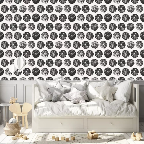 Tapete Schwarz-graues Motiv mit Kreisen Graffiti