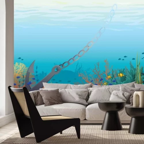 Sticker Anker und Korallenriff. Unterwasservektor