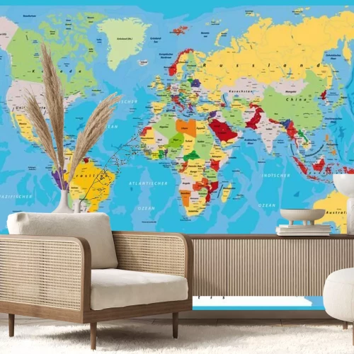 Fototapete Bunte Weltkarte mit Ländernamen