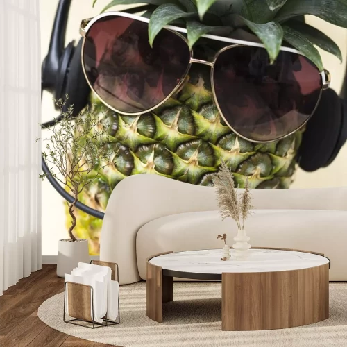 Sticker Ananas mit Brille und Kopfhörern