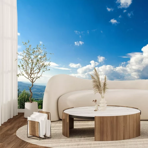 Fototapete Himmel über Kiefernwald