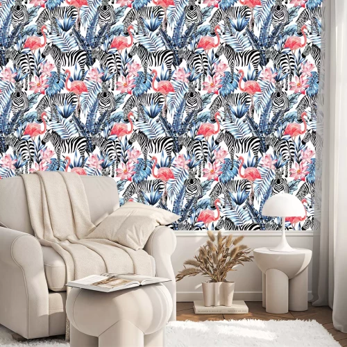 Tapete Vögel Blumen Exotische