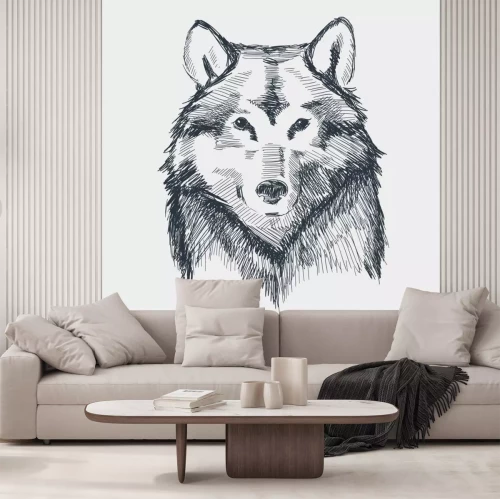 Sticker Skizze eines schwarz-weißen Wolfes