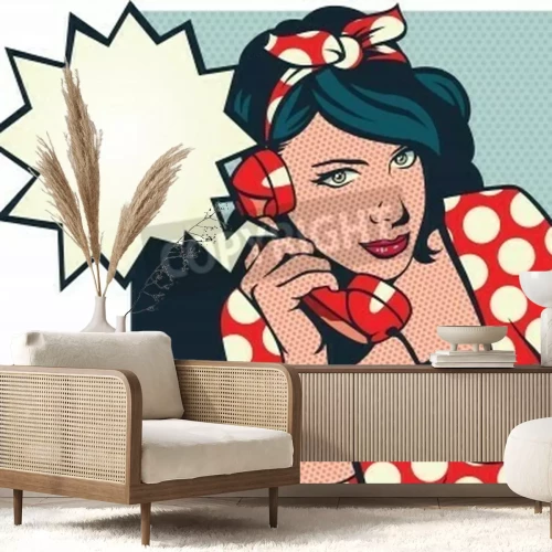 Fototapete Retro-Mädchen mit einem Telefon