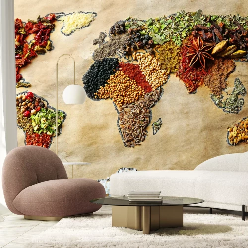 Fototapete Aus Gewürzen gemachte Weltkarte