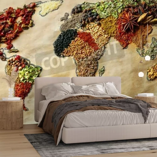 Fototapete Aus Gewürzen gemachte Weltkarte