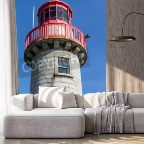 Fototapete Steiniger Leuchtturm mit rotem Schmuckrand