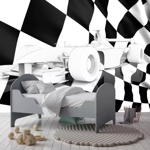 Fototapete Ein Rennwagen mit einer Flagge