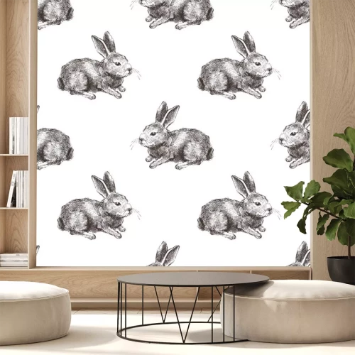 Sticker Muster mit Hasen im Vintage-Stil