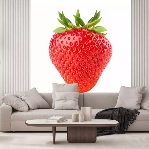 Sticker Eine einzelne Erdbeere vor hellem Hintergrund