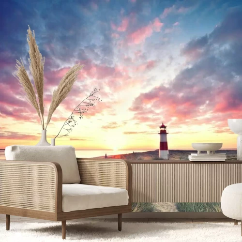 Fototapete Gräser Strand und Leuchtturm