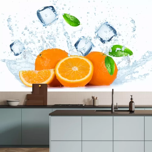 Fototapete Orangenscheibchen mit Eis